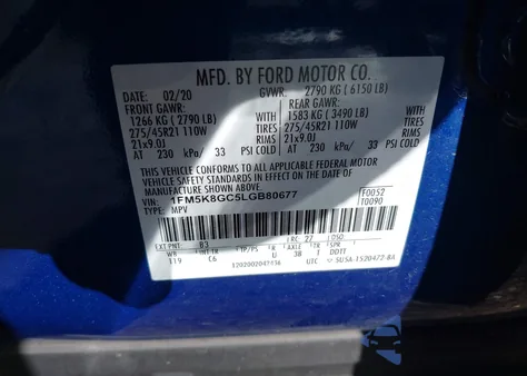 2020 Ford Explorer St from USA, damaged, VIN 1FM5K8GC5LGB80677